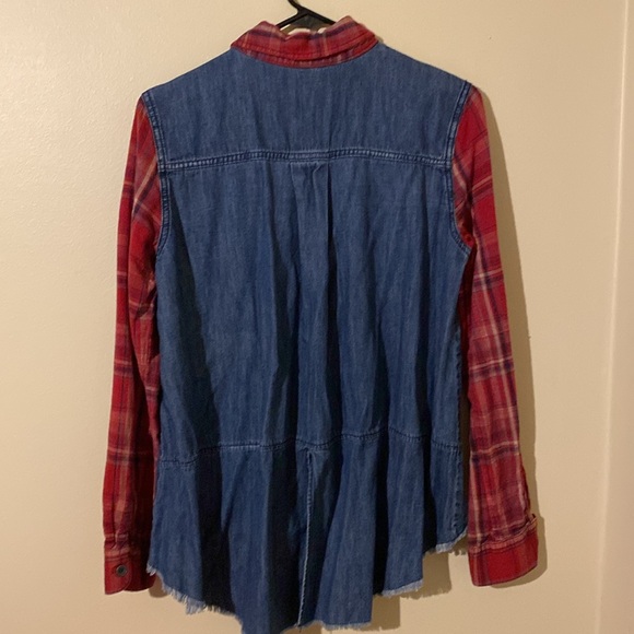 Free People Flannel Denim Button Down Shirt - Picture 3 of 10
